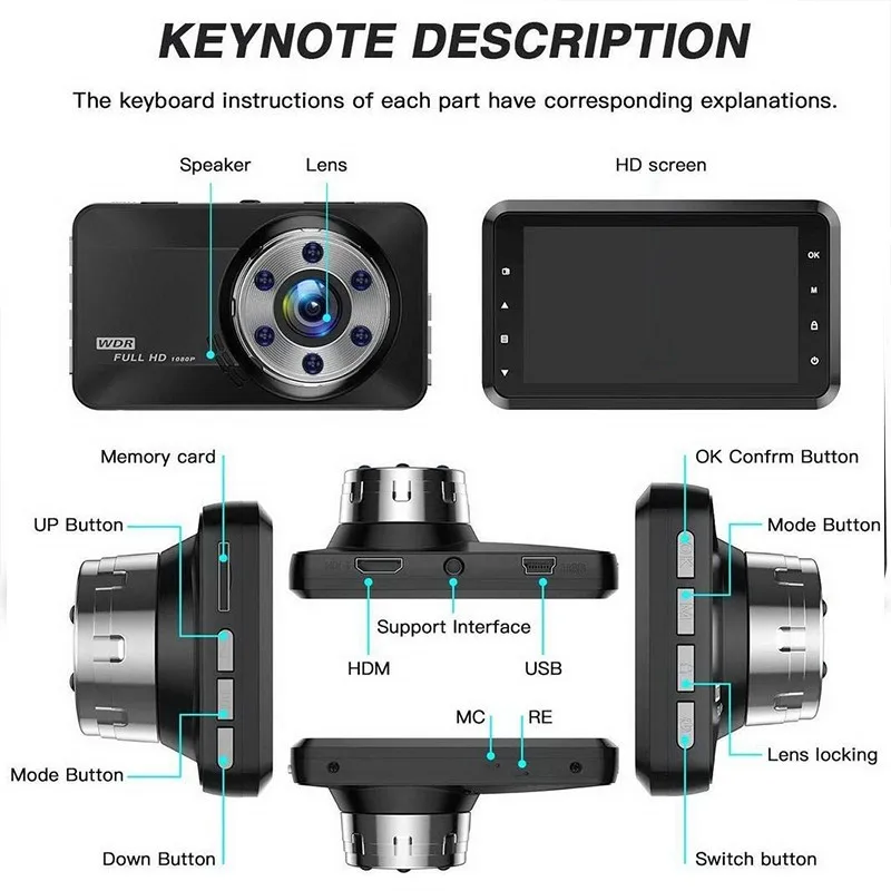 

1080P HD Dash Cam Car DVR Video Recorder With G-sensor 170 Wide Viewing Car Dashcam Night Vision Recorder Auto Loop Recording