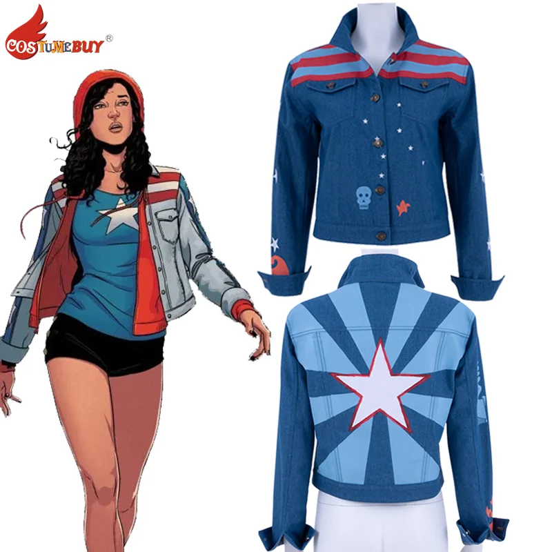 

Costumebuy Superhero Movie Comics Miss USA Chavez Cosplay Costume New Denim Jacket Super Hero Top Coat Party Outfits