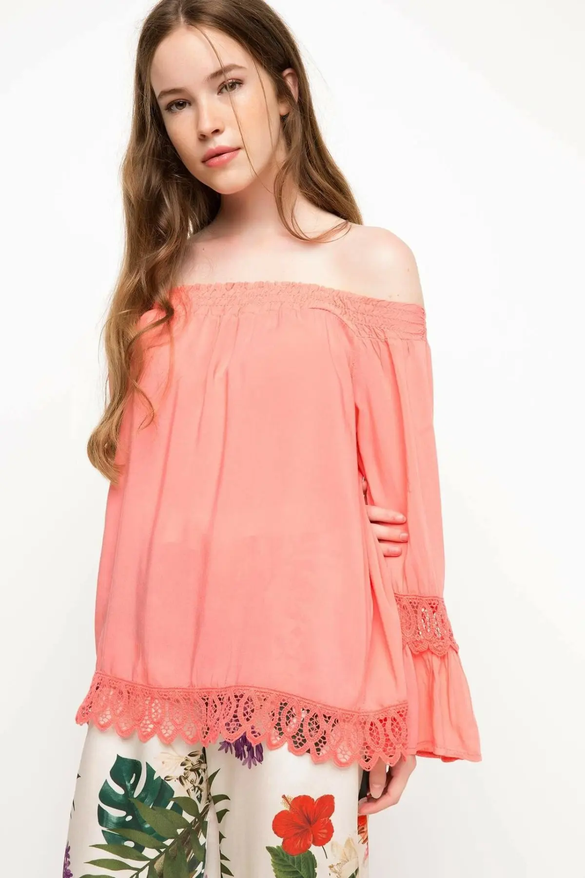 DeFacto женская сексуальная модная кружевная рубашка с открытыми плечами и