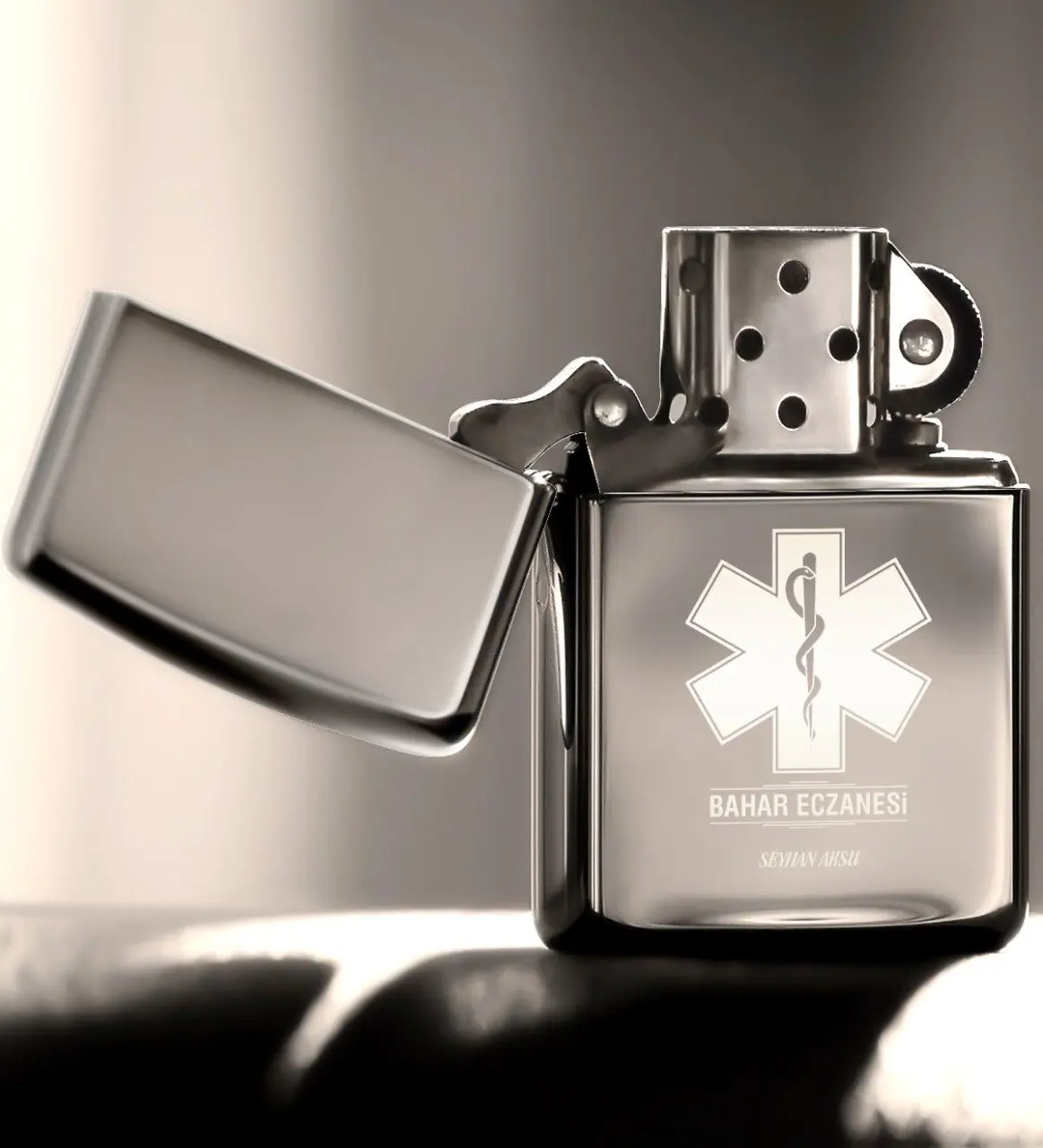 

Personalized Pharmacy Gasoline Silver Gray Metal Lighter-2