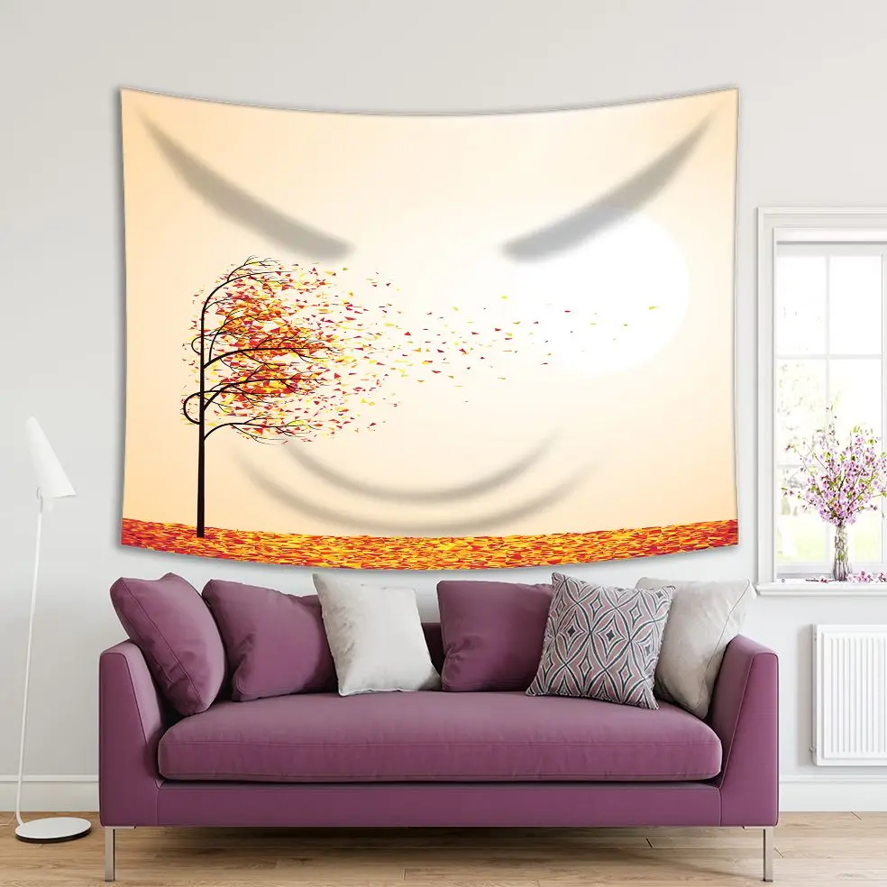 

Tapestry Windy Autumn Day Tree and Falling Dried Golden Leaves Covered the Ground Nature Wilderness Art Beige Yellow Red