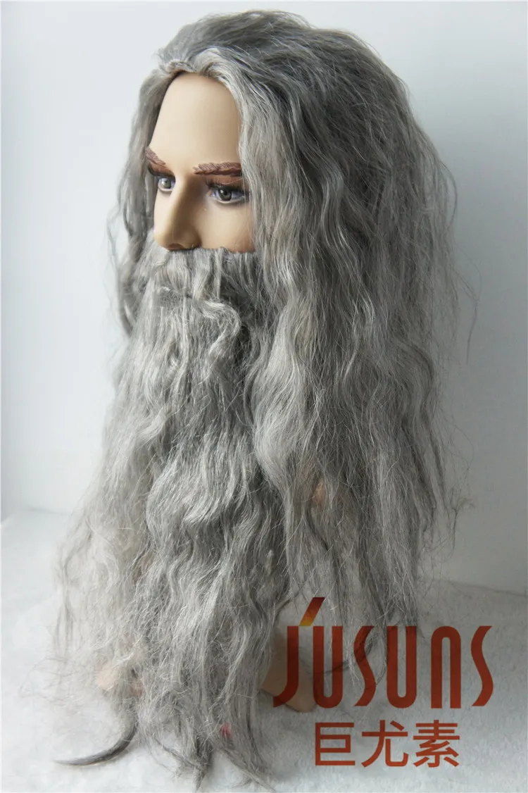 Парики для косплея Hobbit Gandalf длинные волнистые синтетические волосы серого цвета