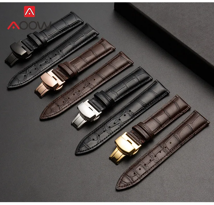 

Genuine Leather Strap 18/19/20/21/22/24mm Stainless Steel Butterfly Buckle Men Women Replacement Bracelet Watch Band with Box