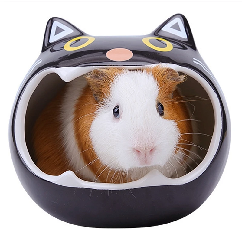 

Hamster House Cat Style Design Natural Clay Material Keep Cool System Dry and Comfortable Choice For Hamster Rat (8.1x9.3cm) (A)