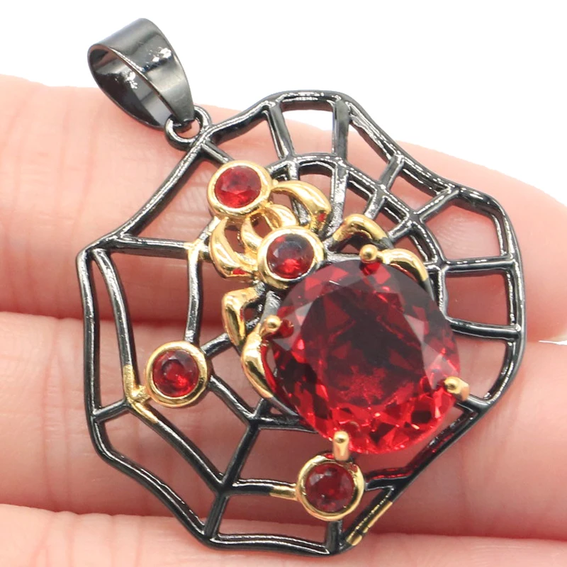 47x33mm Unique Handmade 13.5g Pendant Spider For Men Created Orange Spessartine Garnet Black Gold Hiphop Earrings Jewelry Set | Украшения и