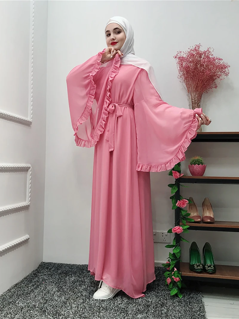 

Ankle-Length Flared Sleeve Ladies Pink Robe
