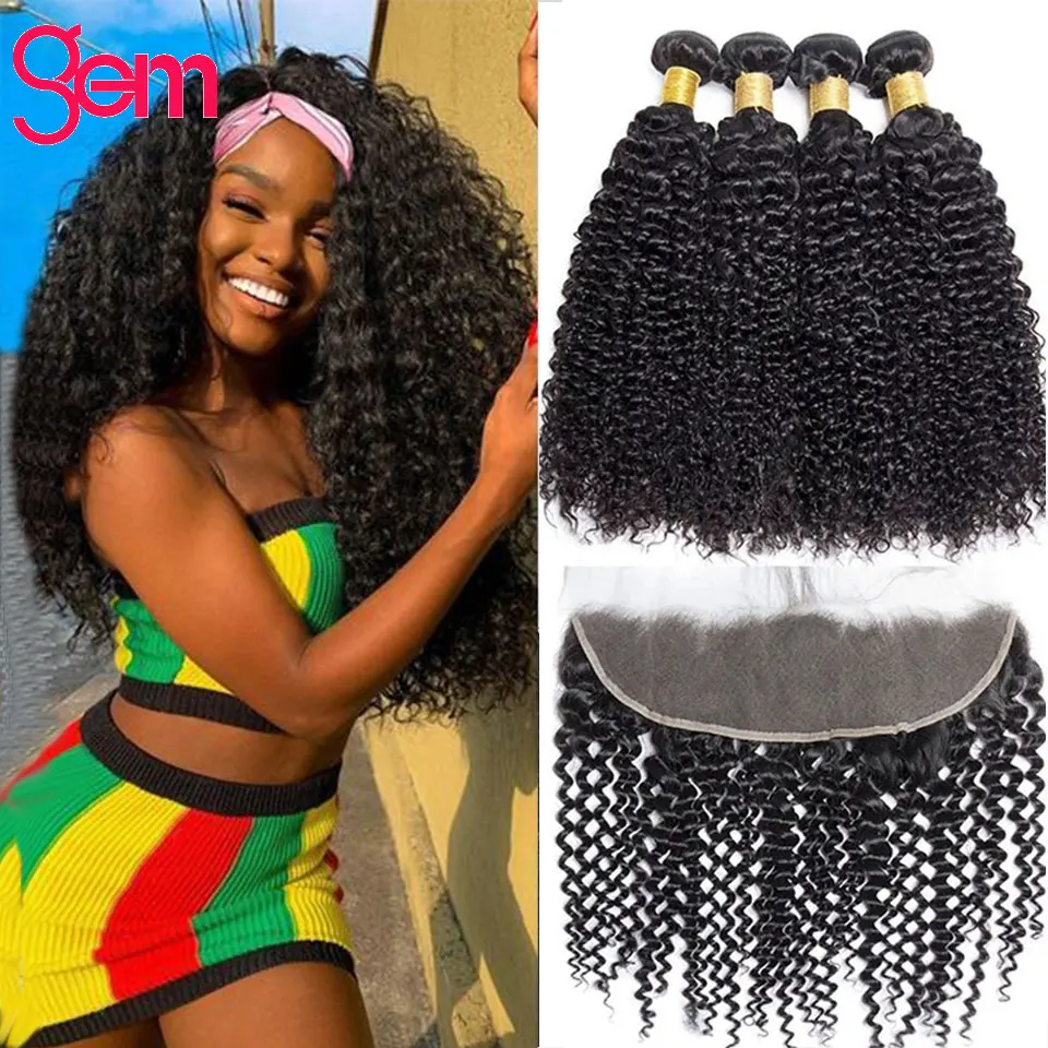 

13x4 Kinky Curly Bundles With HD Frontal 3 4 Bundles Human Hair Extensions Brazilian GEM Bundles For Woman With 5x5 Lace Closure