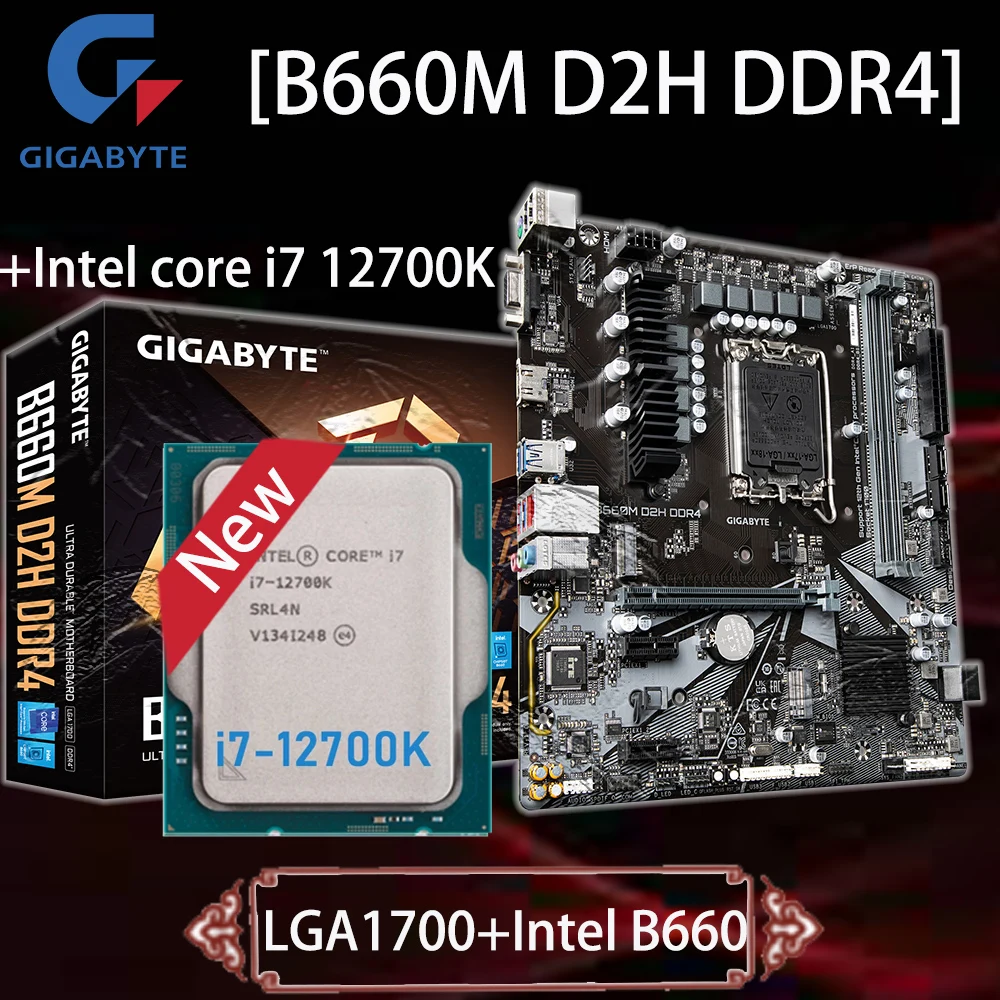 

Gigabyte B660M D2H DDR4 Motherboard Combo+i7 12700K DDR4 64GB 5333OC HDMI 2.1 PCI-E4.0 Intel B660 ATX Placa-mãe LGA 1700 Kit New
