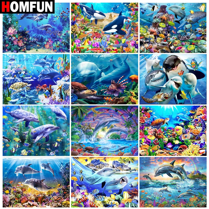 Картина Стразы HOMFUN алмазная 3D вышивка крестиком Дельфин море животное декор для