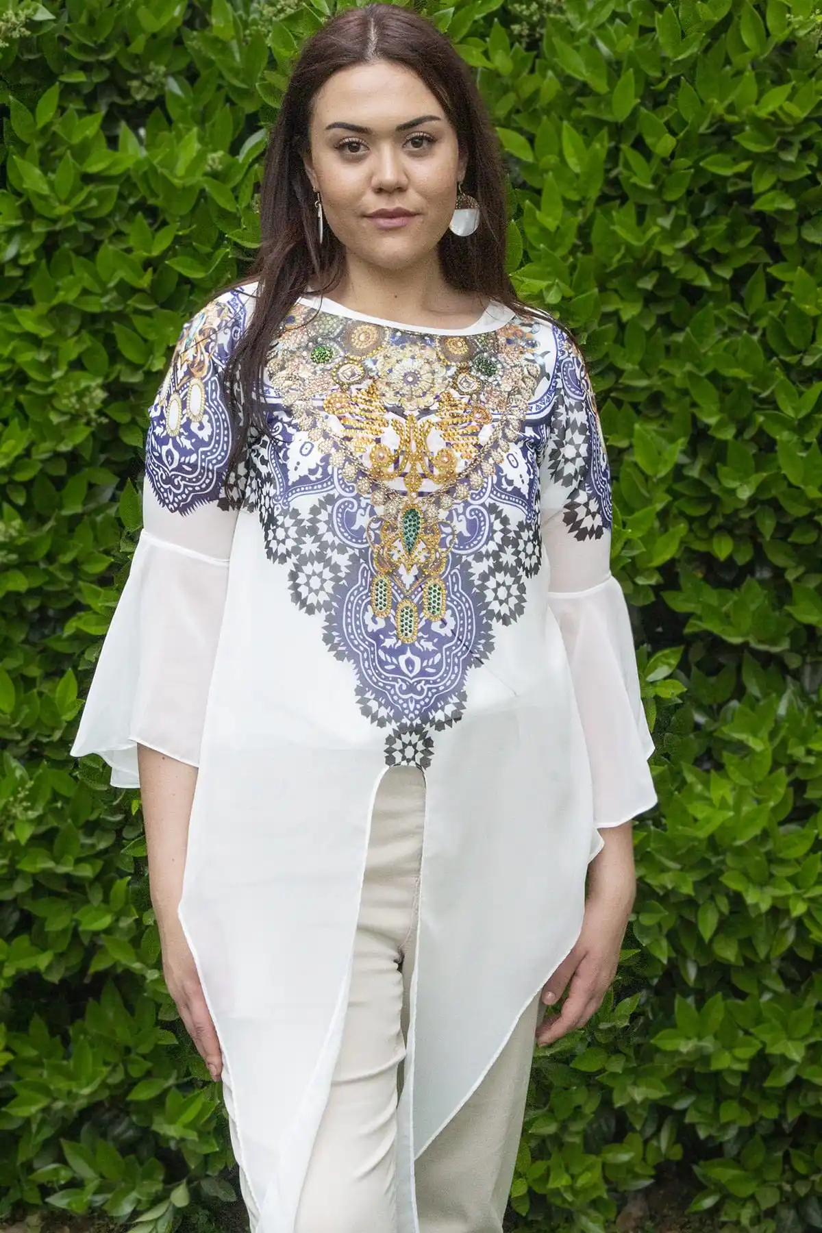 Sans Textile Women Bone Chiffon Stone İşli Tunik 65 N10933 |