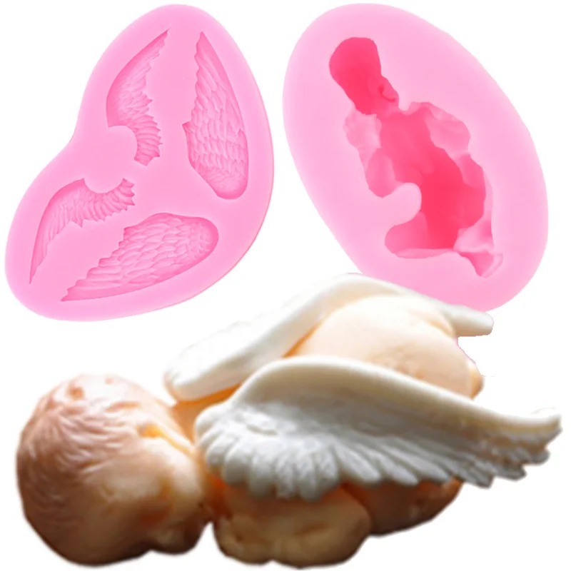 

2Pcs/Set Angel Baby And Wings Silicone Mold Birthday Fondant Cake Decorating Tools Chocolate Gumpaste Candy Resin Molds