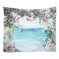 Flower Sea Wall Hanging Rose Lily Tapestry Light Blue Nature Elegant For Livingroom Bedroom Dorm Home Decor