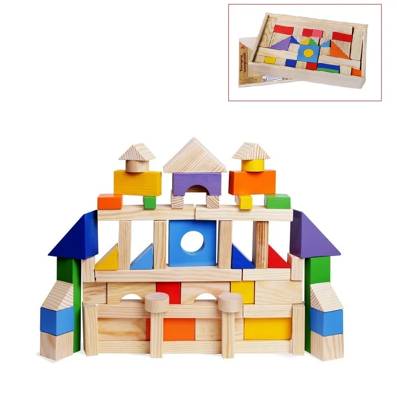 Деревянный конструктор 85 деталей окрашенный в деревянном ящике | Игрушки и хобби