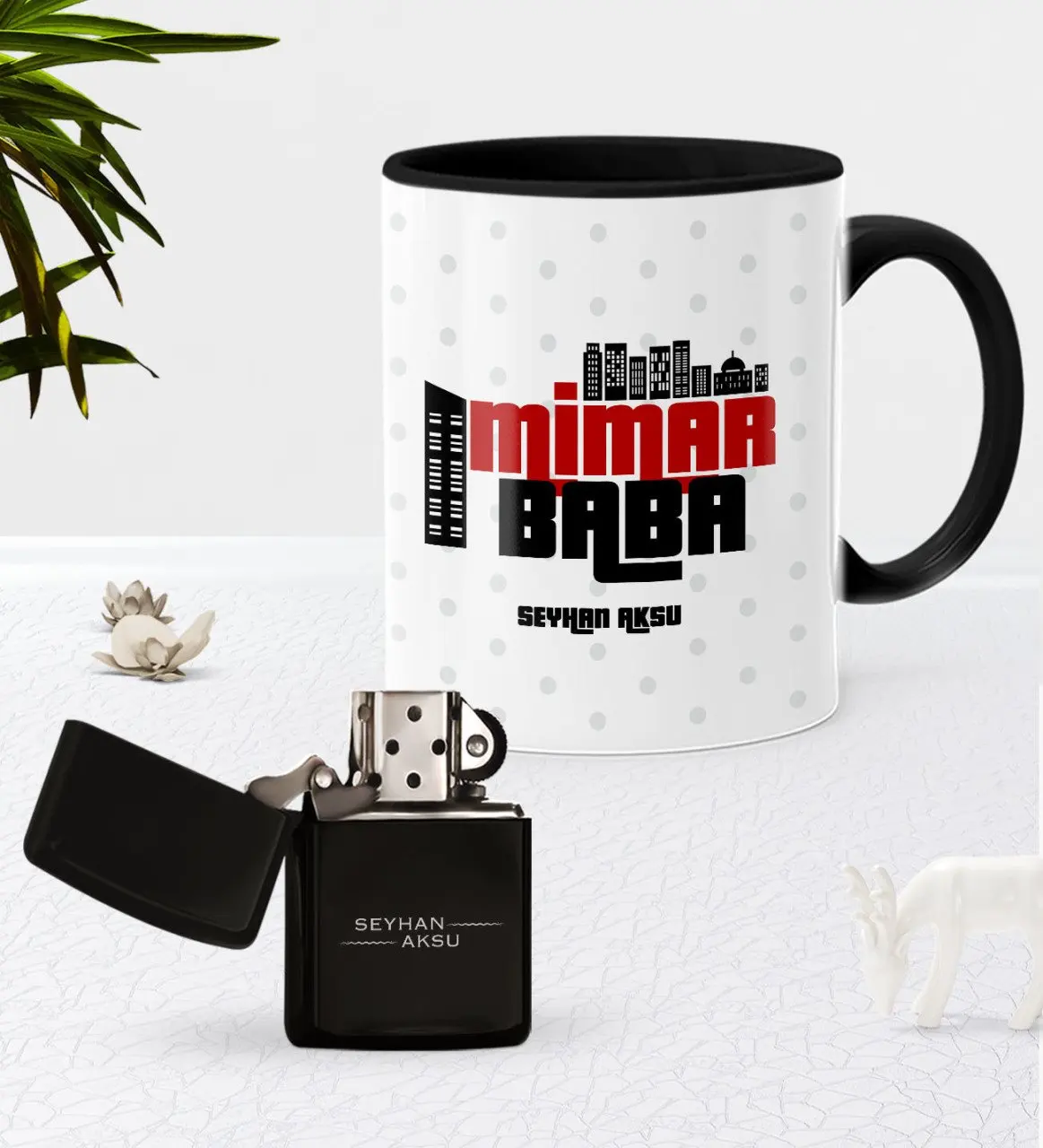 

Personalized Custom Architect Father Black Mug Cup Gasoline Metal Lighter Seti-1
