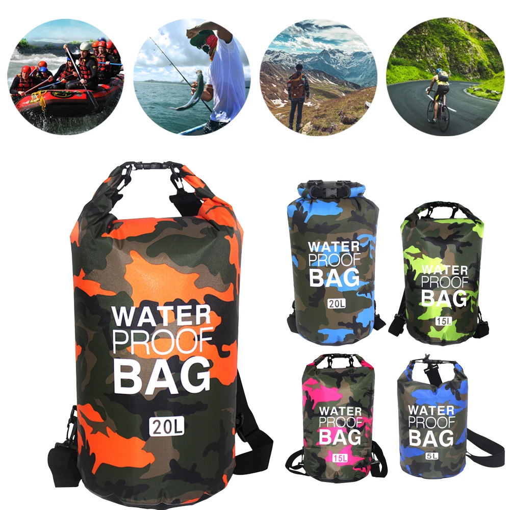 Водонепроницаемая сухая сумка 20 л камуфляжная уличная для дайвинга складной