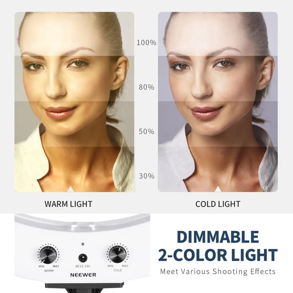 

Neewer 18-inch LED Ring Light Kit for Makeup YouTube Video Salon - Adjustable Color Temperature with Battery