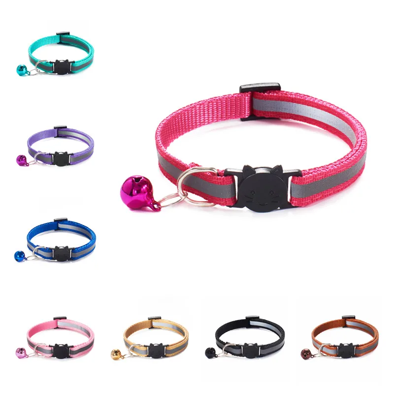 

Горячая Колокольчик для кошки ошейники для собак, разноцветное светоотражающее регулируемый нейлоновый Riband пряжки ошейник для домашних жи...