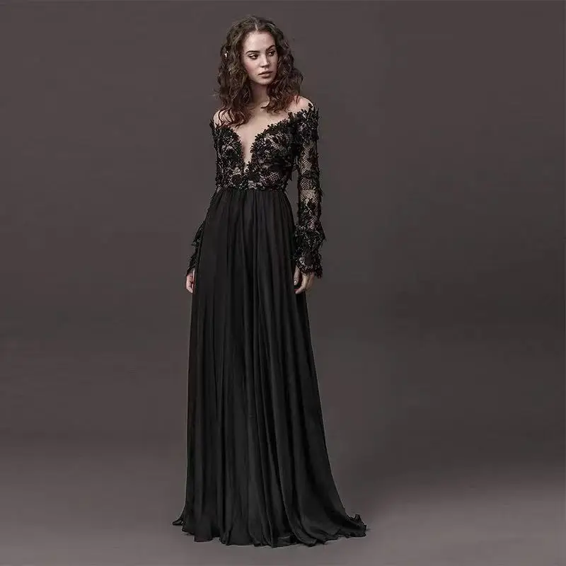 

Женское свадебное платье It's yiiya, черное кружевное платье с аппликацией на лето