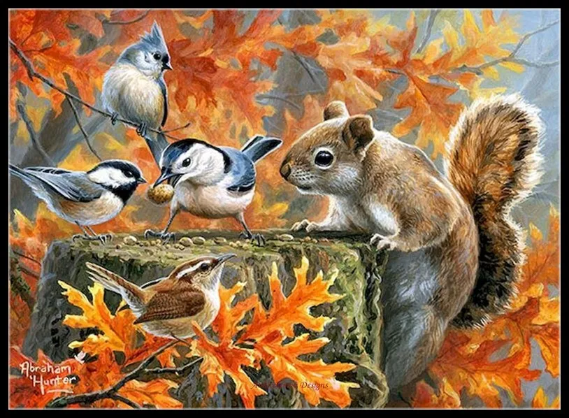 

Squirrel With Birds - Counted Cross Stitch Kits - Handmade Needlework Embroidery 14 ct Aida Cross Stitch Sets