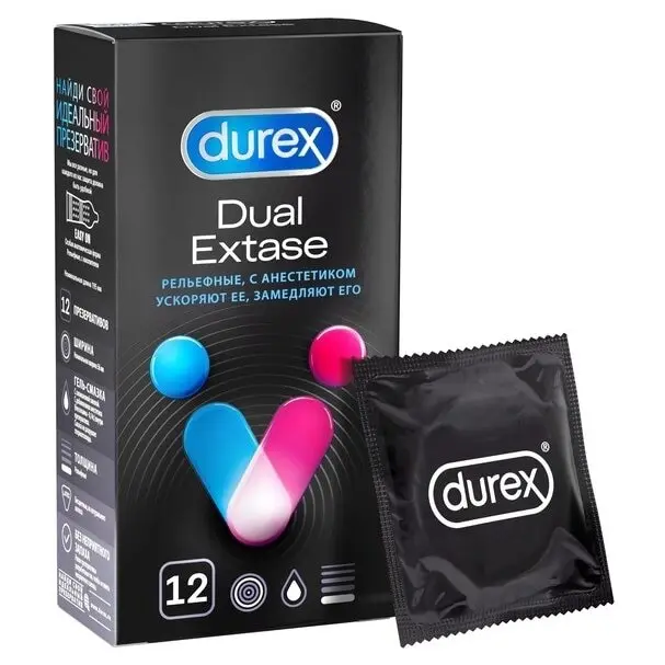 Презервативы DUREX Dual Extase №12 рельефные с анестетиком | Красота и здоровье