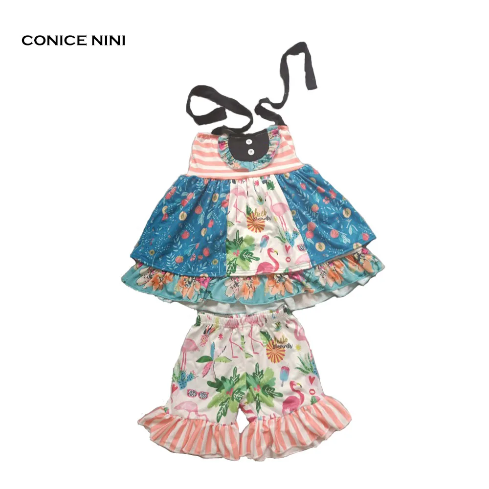2019 летний повседневный комплект одежды с принтом для девочек топы оборками и