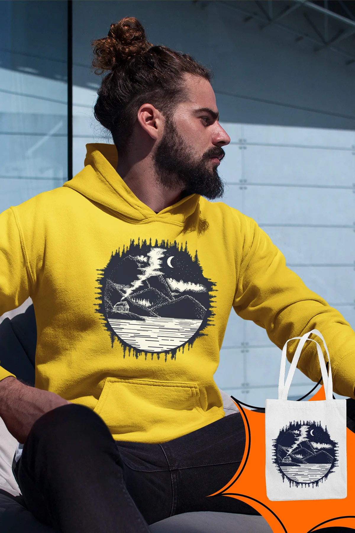 Angemiel одежда Горный дом и озеро желтые мужские толстовки с капюшоном сумки