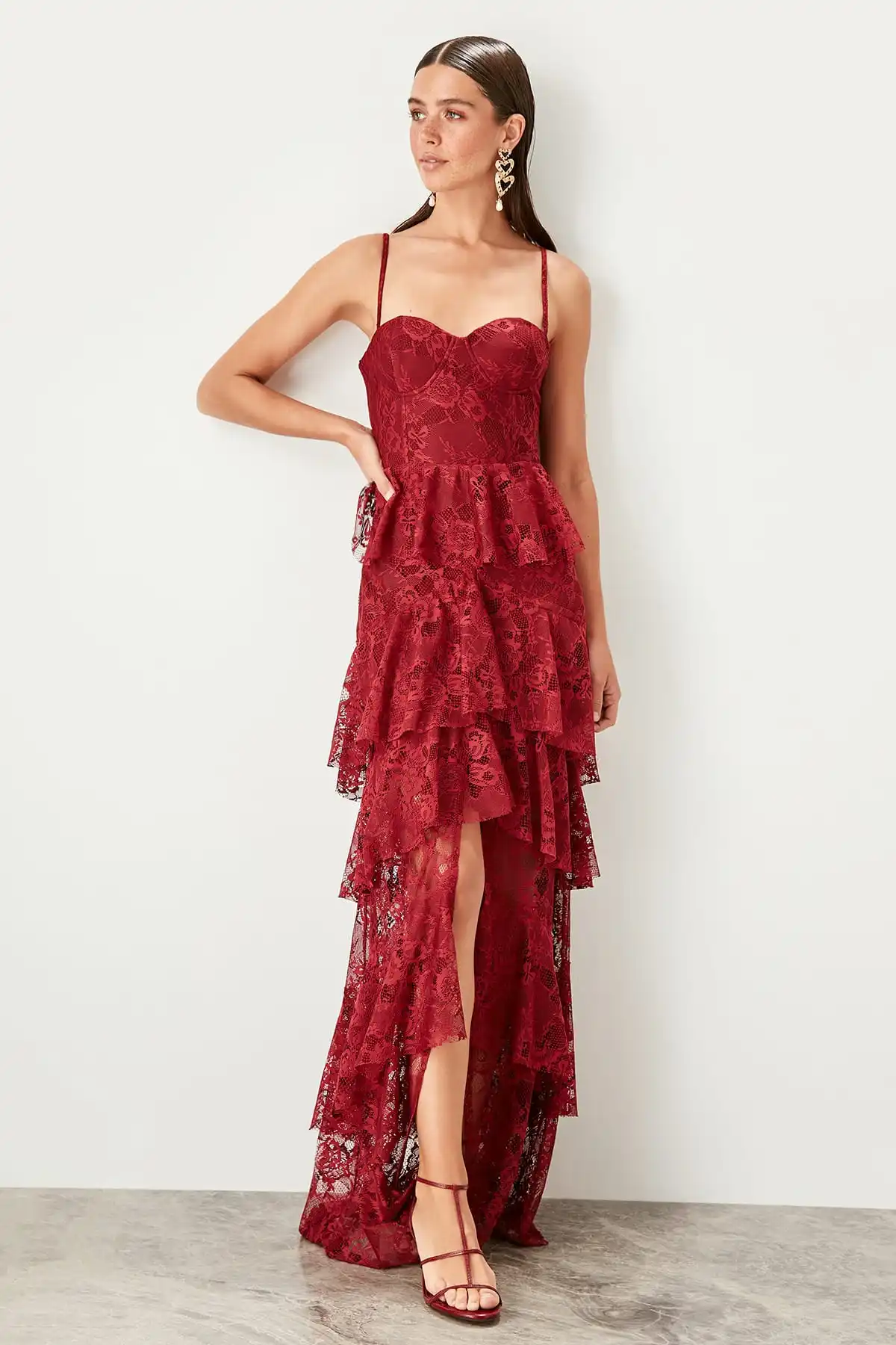 Trendyol кружевное детальное вечернее платье TPRSS19DE0048 | Свадьбы и торжества