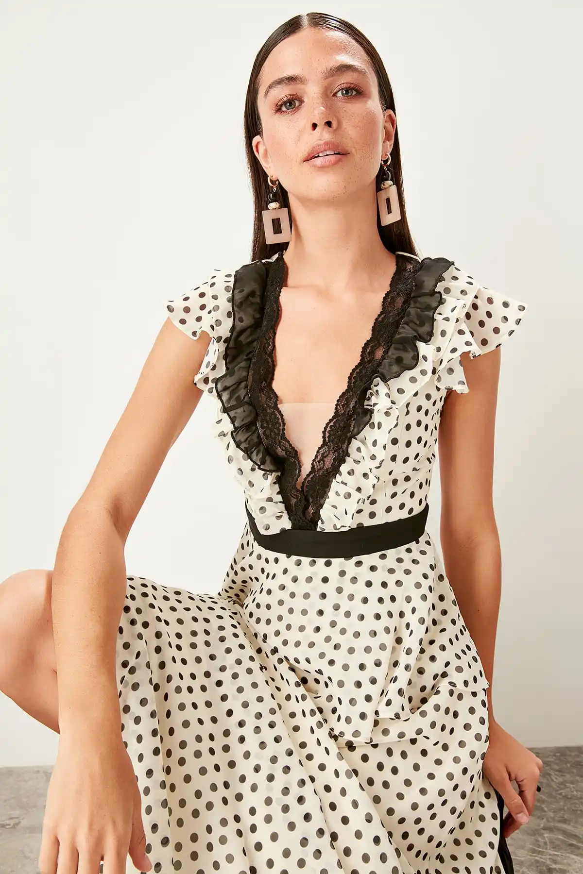 Trendyol точечный детальный вечернее платье в горошек TPRSS19UT0088 | Свадьбы и торжества
