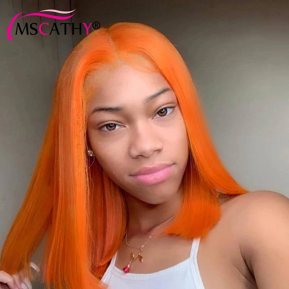 

Orange Lace Front Human Hair Wigs For Women Preplucked Short Bob Lace Front Wig Straight HD Transparent Lace Frontal Wig