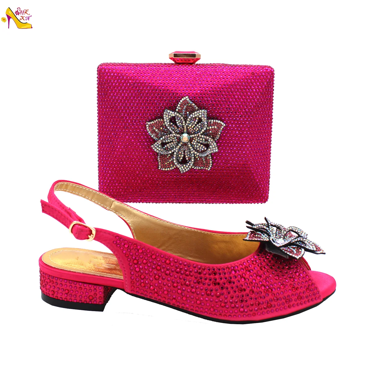 Горячая новинка 2022 года! Комплект из туфель розово-красного цвета и сумочки для