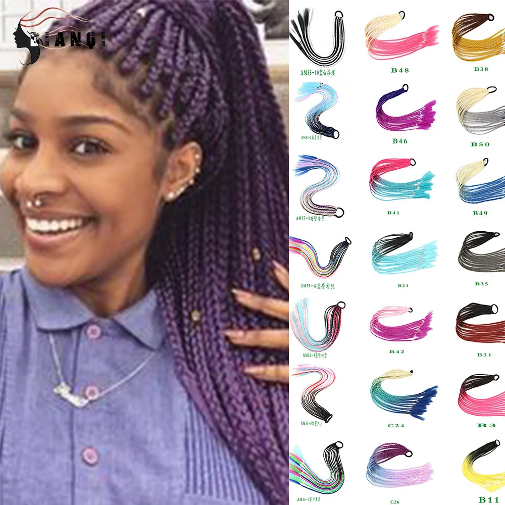 

DAINQI Synthetic 12 Strande Crochet Twist Braid Rope Wig for Woman Party Daily Use 24 Inch Rainbow Ponytail Box Braids Pony Tail