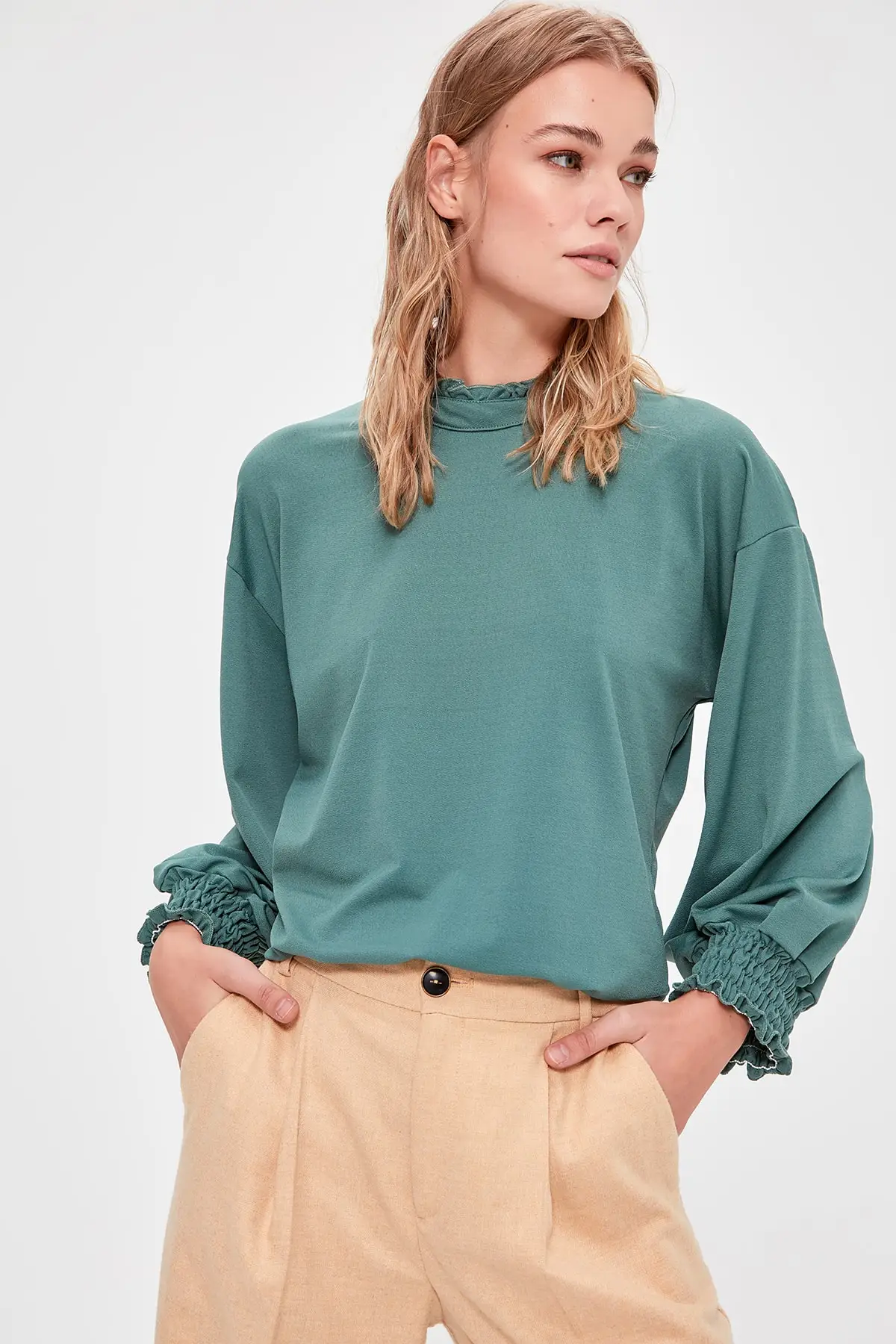 Trendyol Mint Gipe подробная трикотажная блузка TWOAW20BZ0623|Блузки| |
