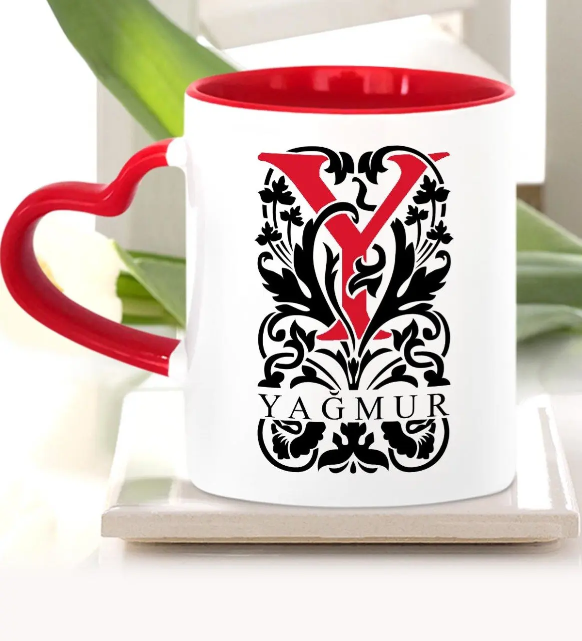 

Personalized Letter Y Red Heart Mug Cup (Model 2)