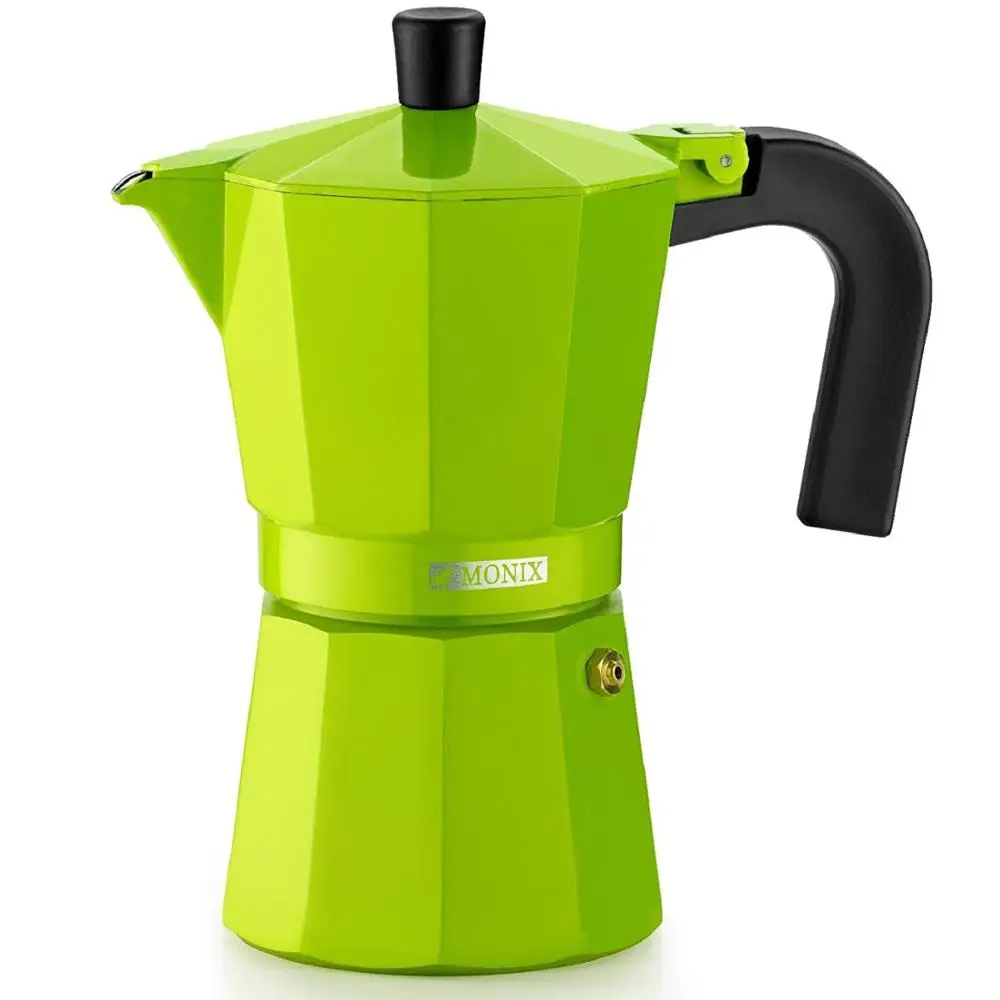 Monix итальянский алюминий кофеварка. Клубника кобальт или Лайм. От 3 до 9 чашек.