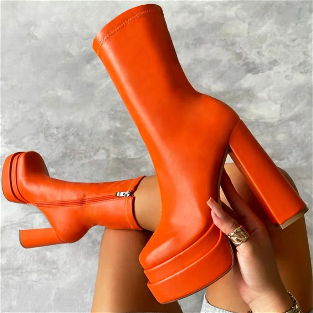 High Heel Woman Boots 2022 Winter Devil Punk Platform Shoes Plus Size  Head Side Zipper Fashion Side Zipper Solid Low Boots