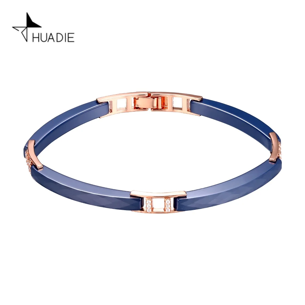 HUADIE новый женский браслет из керамики с цирконами.Тонкий браслет на руку.Темно-синяя керамика. Классический стиль. 2022 тренд - Украшения