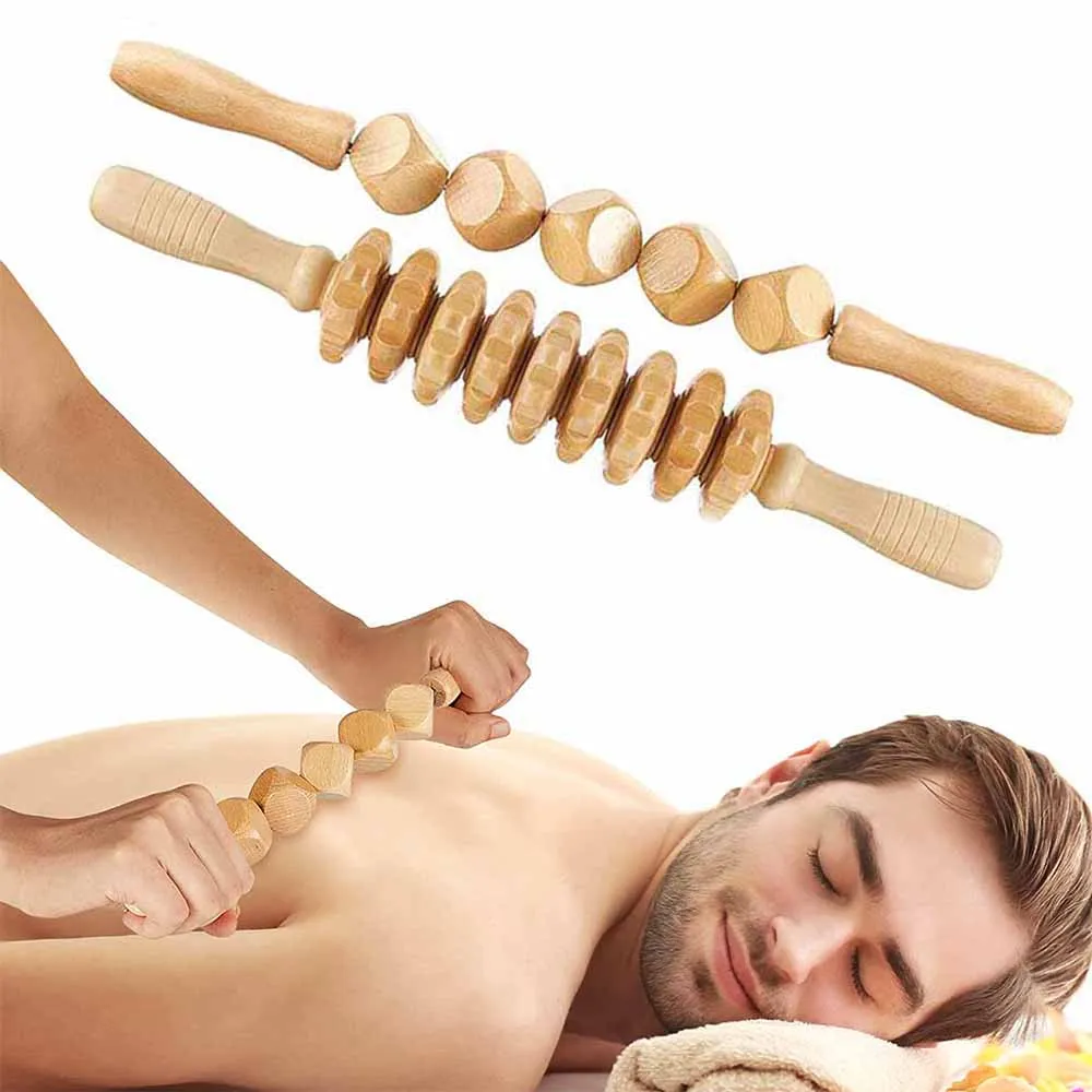 

2pcs Wooden Massage Roller Back Shoulder Massager Anti Cellulite Body Blood Circulation Lymphatic Drainage Scraping Guasha Tool