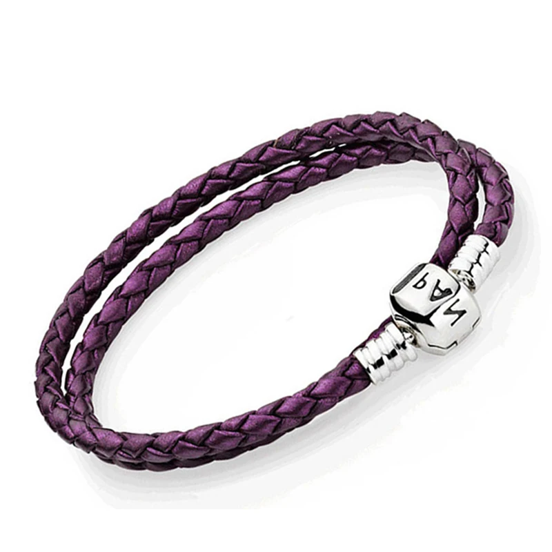 

Silver Double Leather PANDORA Bracelet With Box