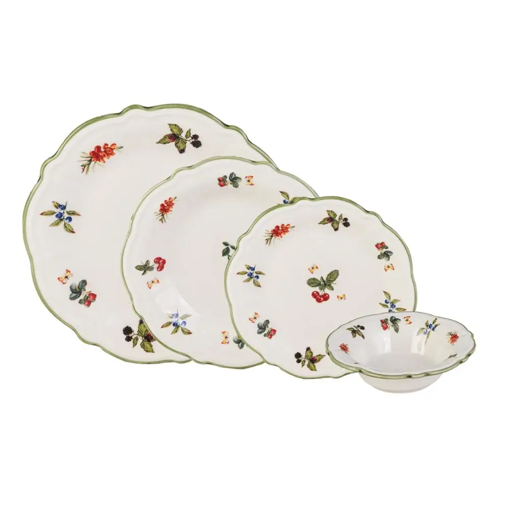 Набор из 24 предметов для 6 зеленых обеденных тарелок торта сервировки