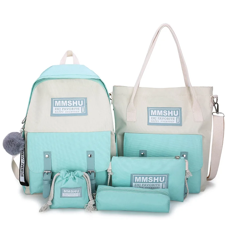 

4Pcs/Set Fashion Large Capacity School Bags Pencil Case Tote Set 15.6-inch Laptop Backpack Unisex Kids Travel Casual Rucksack