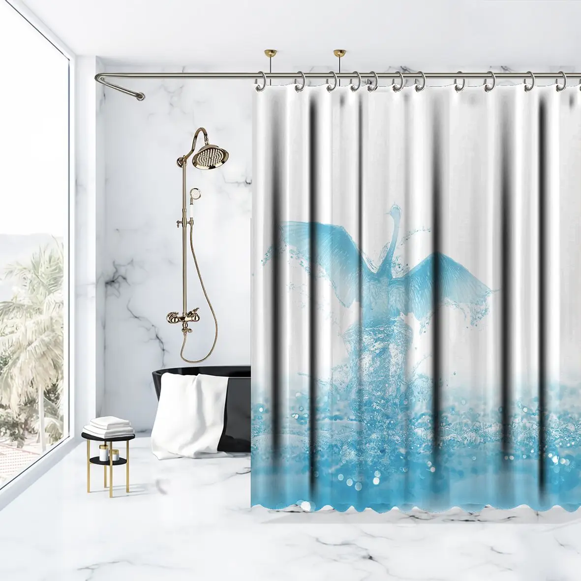 Занавеска для душа Лебедь жидкая птица Born and Fly из воды энергия свобода Волшебная