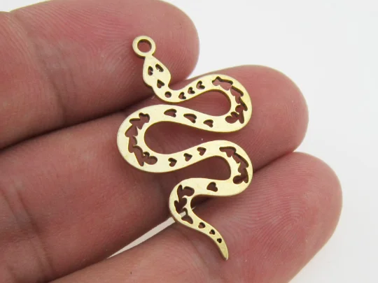 2pcs Brass snake earring, Olive branch heart snake pendant, Brass snake charm, Earring findings, 33x20mm Necklace charm R1542