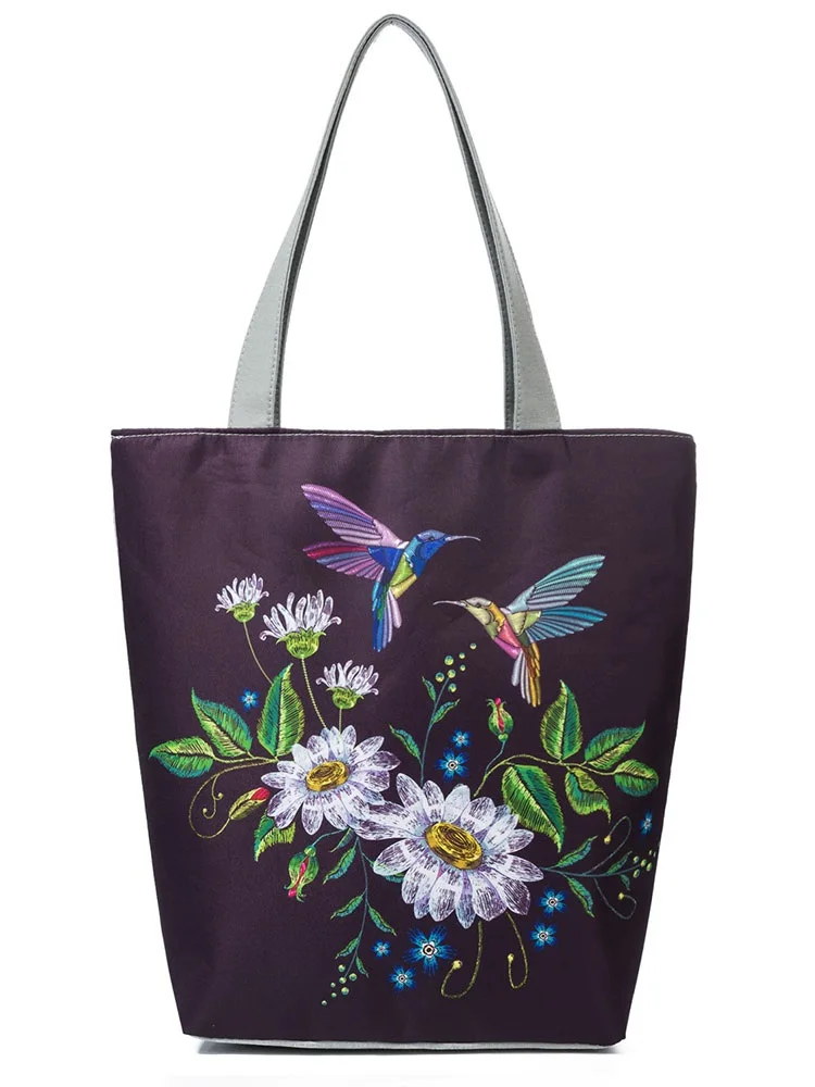 

Retro Embroidery Flower Bird Printed Handbags Portable All-match Shoulder Bags Large Bags For Women Vintage Tote Bag Aesthetic