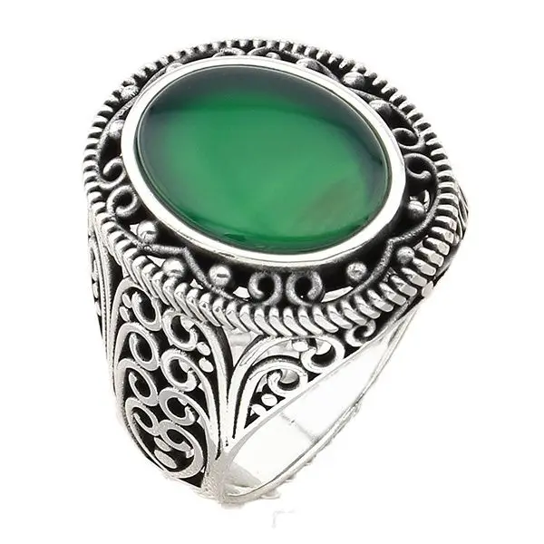 

Мужское серебряное кольцо с овальным зеленым агатом, натуральный драгоценный камень с восточным дизайном, ювелирные изделия, подарок парню...