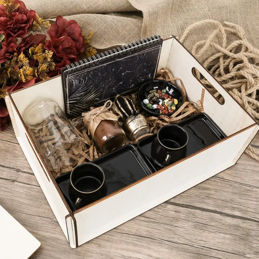 Coffee Set with Organizer in Wooden Box as a Gift for Mother  FREE SHİPPİNG