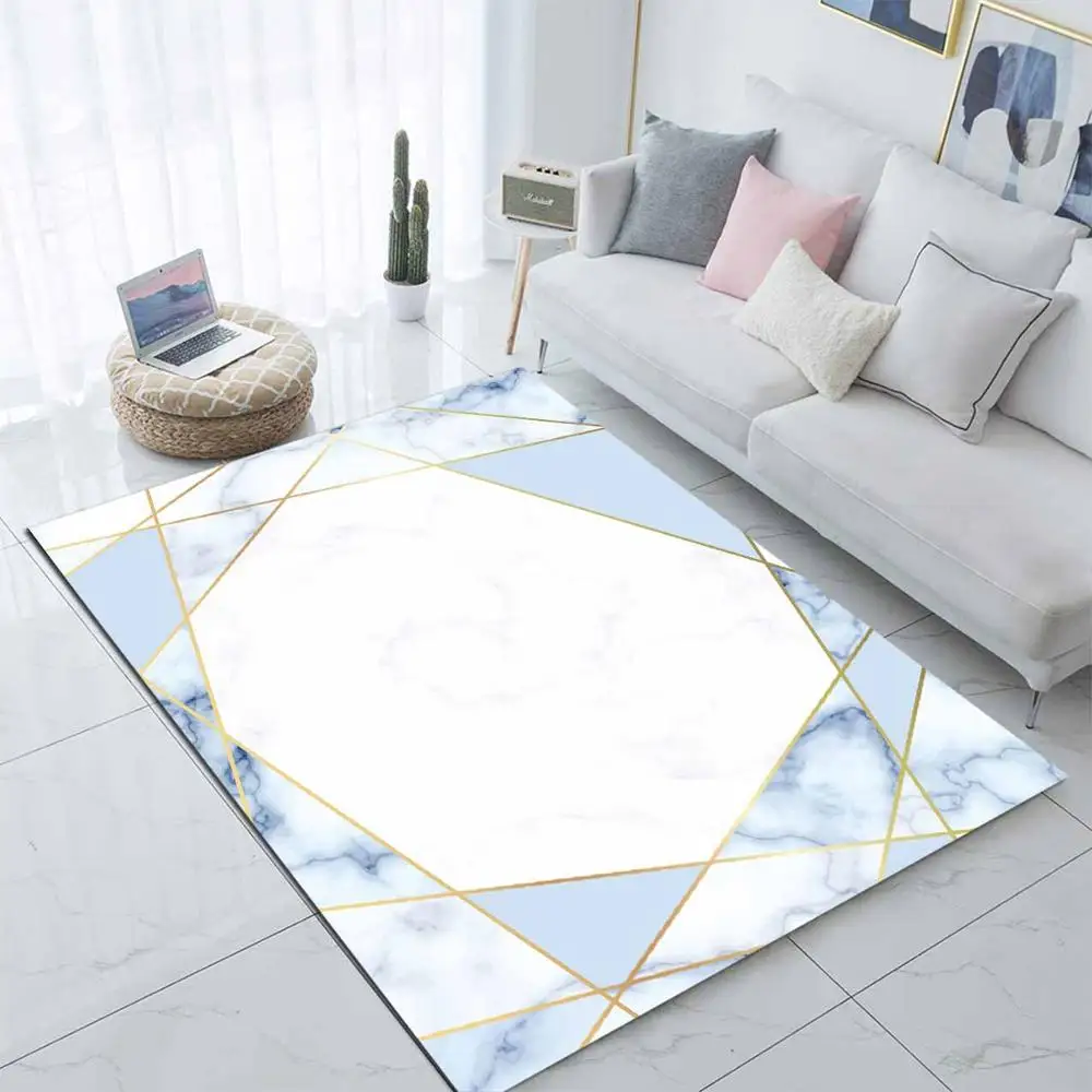 Else Blue White Geometric Nordec Scandinavian 3d Print Non Slip Microfiber Living Room Decorative Modern Washable Area Rug Mat | Дом и сад