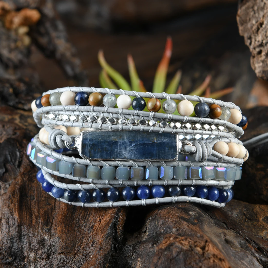 5-слойный браслет из натуральной кожи с камнями изысканный женский модный в стиле