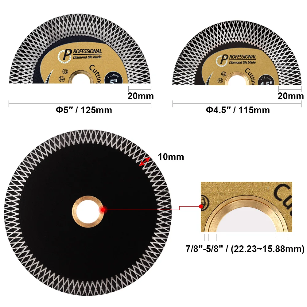 Пильный диск сегментного типа 115-125 мм Turbo Diamond Super Porcelain Tile Ceramic для резки гранита, мрамора и шлифования.