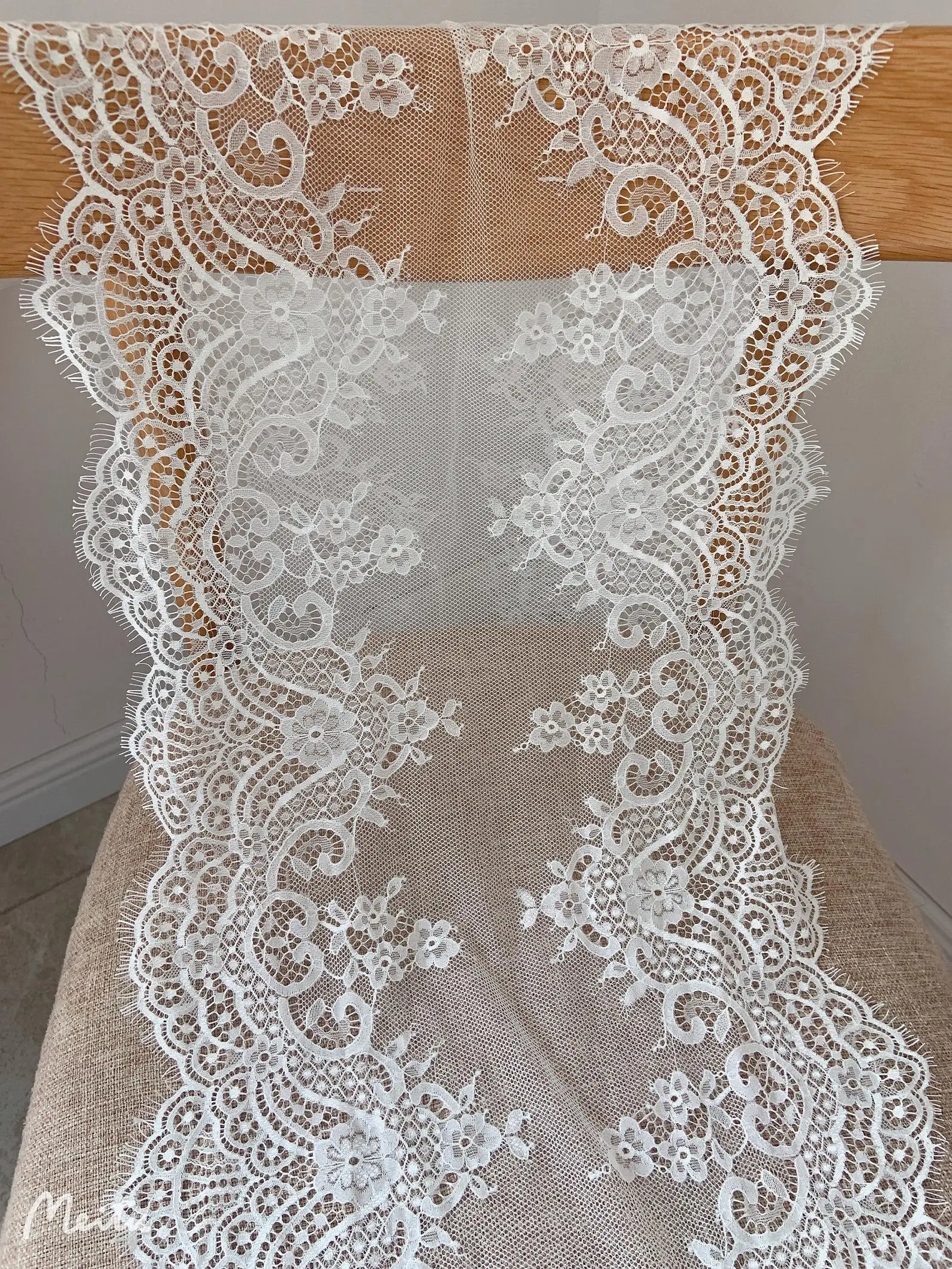 

3 meters Chantilly Lace Trim With Fringe Borders Ivory Eyelash Lace Trim French Lace Trim