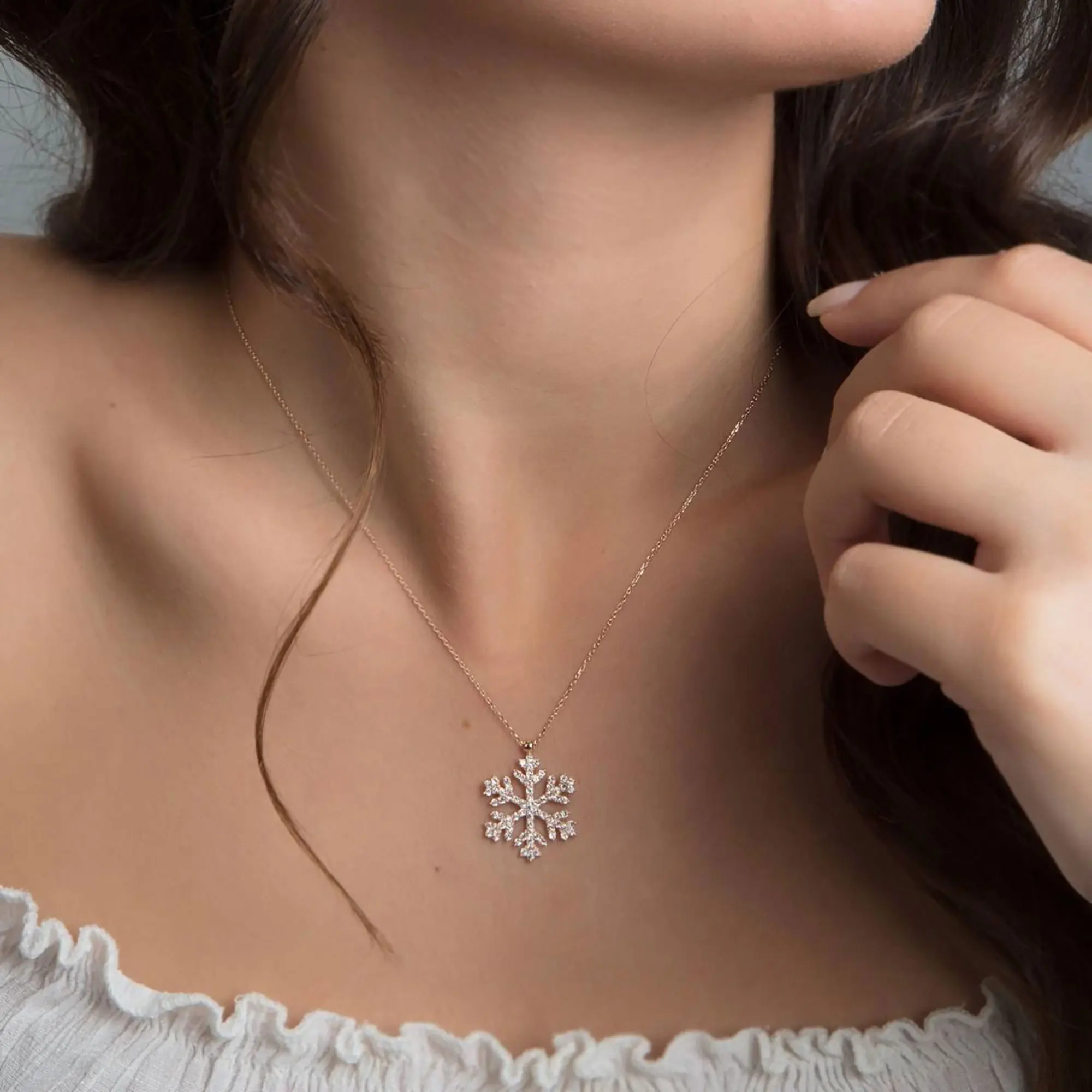 

Diamond Snowflake Necklace Winter Snow Holiday in 14K White Gold, 14K Yellow Gold